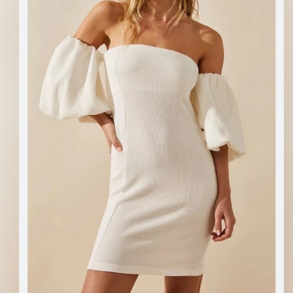 free people beach off the shoulder puff sleeve Bubbly mini dress - Picture 2 of 9